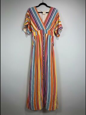 Harper Multicolor Striped V-Neck Button Maxi Dress